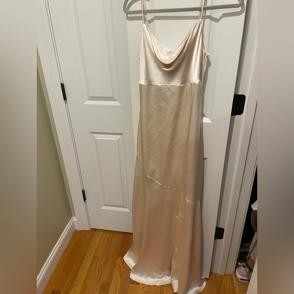 Lulus XS Moment in the Spotlight Champagne Satin Cowl Neck Dress - Picture 8 of 11